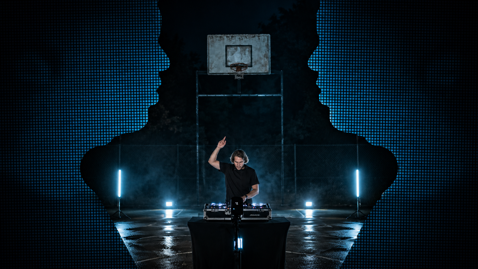 Steve 2day performs groove techno at a basketball court